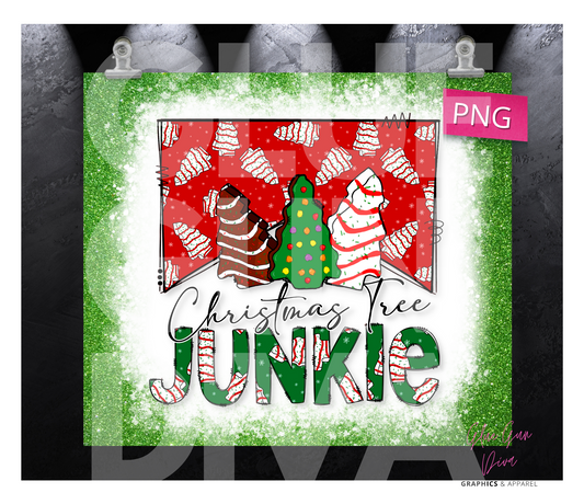 Christmas Tree Junkie - Digital tumbler wrap for 20 oz skinny straight tumbler