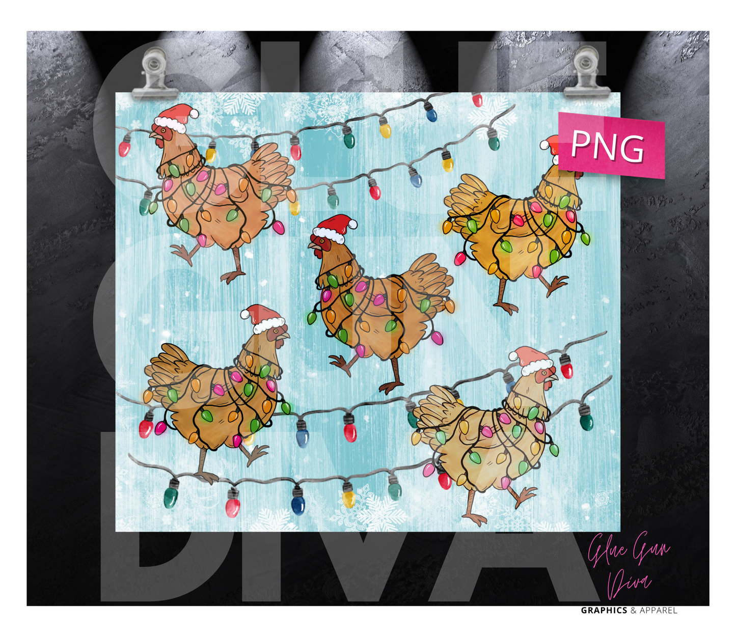 Chicken Claus- Digital tumbler wrap for 20 oz skinny straight tumbler