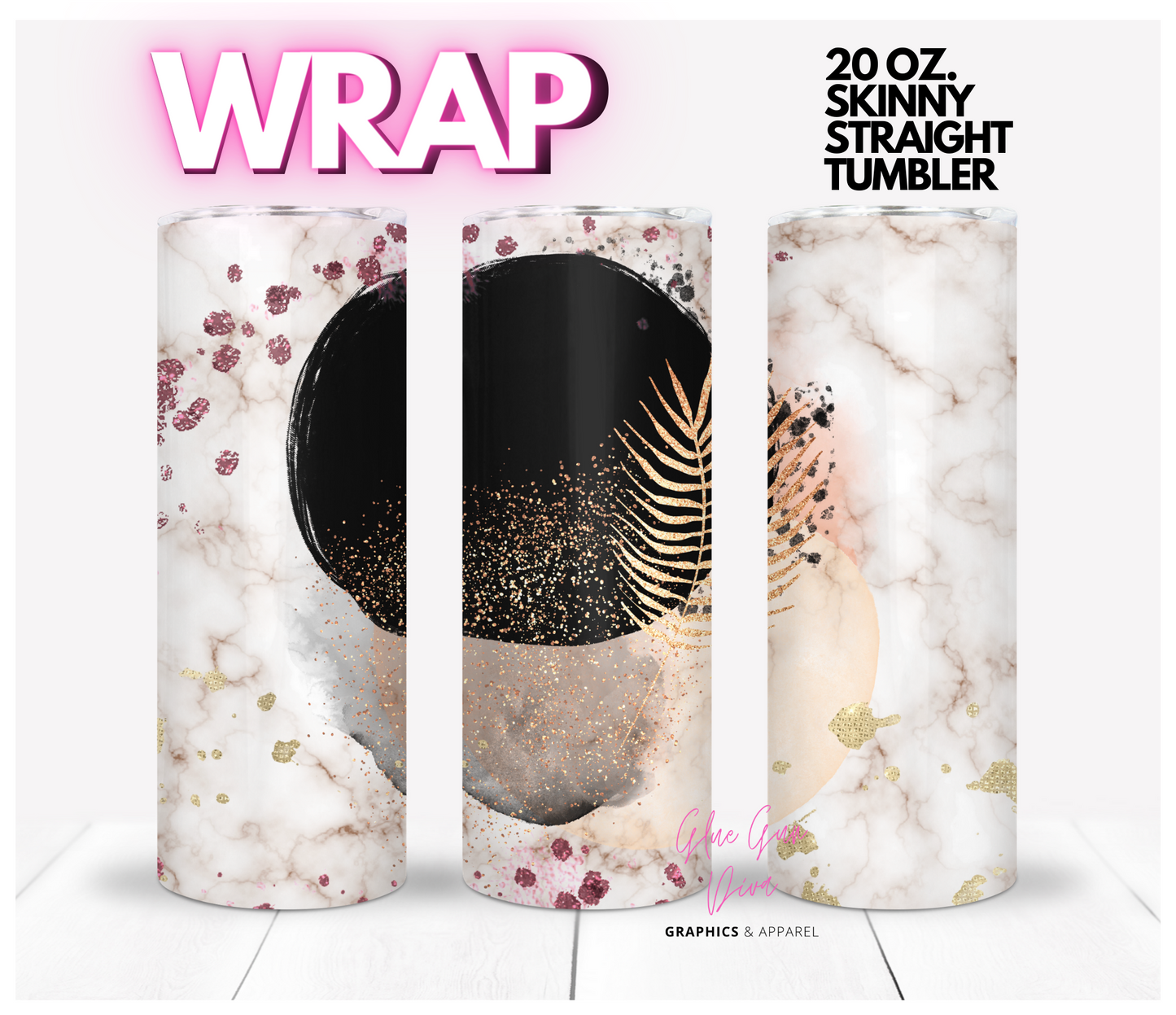 Abstract Marble black sphere - Digital tumbler wrap for 20 oz skinny straight tumbler