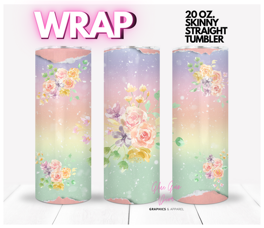 Pastel Roses Torn paper-  Digital tumbler wrap for 20 oz skinny straight tumbler