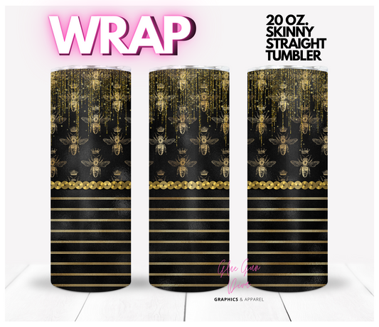 Golden Bees-  Digital tumbler wrap for 20 oz skinny straight tumbler