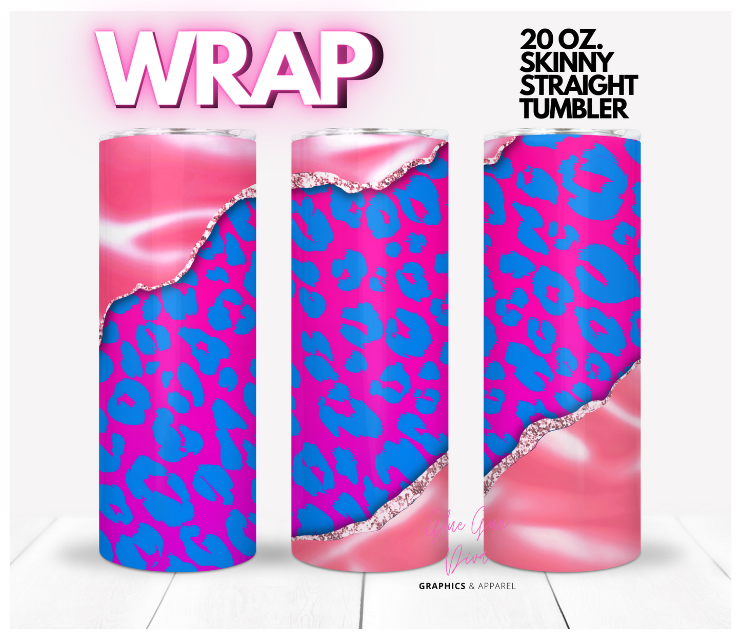 Neon Animal Print - Digital tumbler wrap for 20 oz skinny straight tumbler