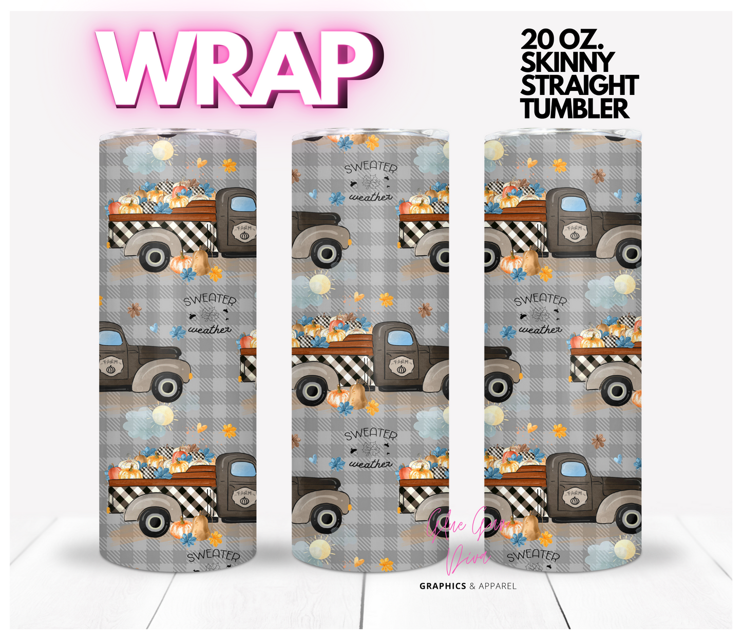 Sweater Weather Pumpkin Trucks- Digital tumbler wrap for 20 oz skinny straight tumbler