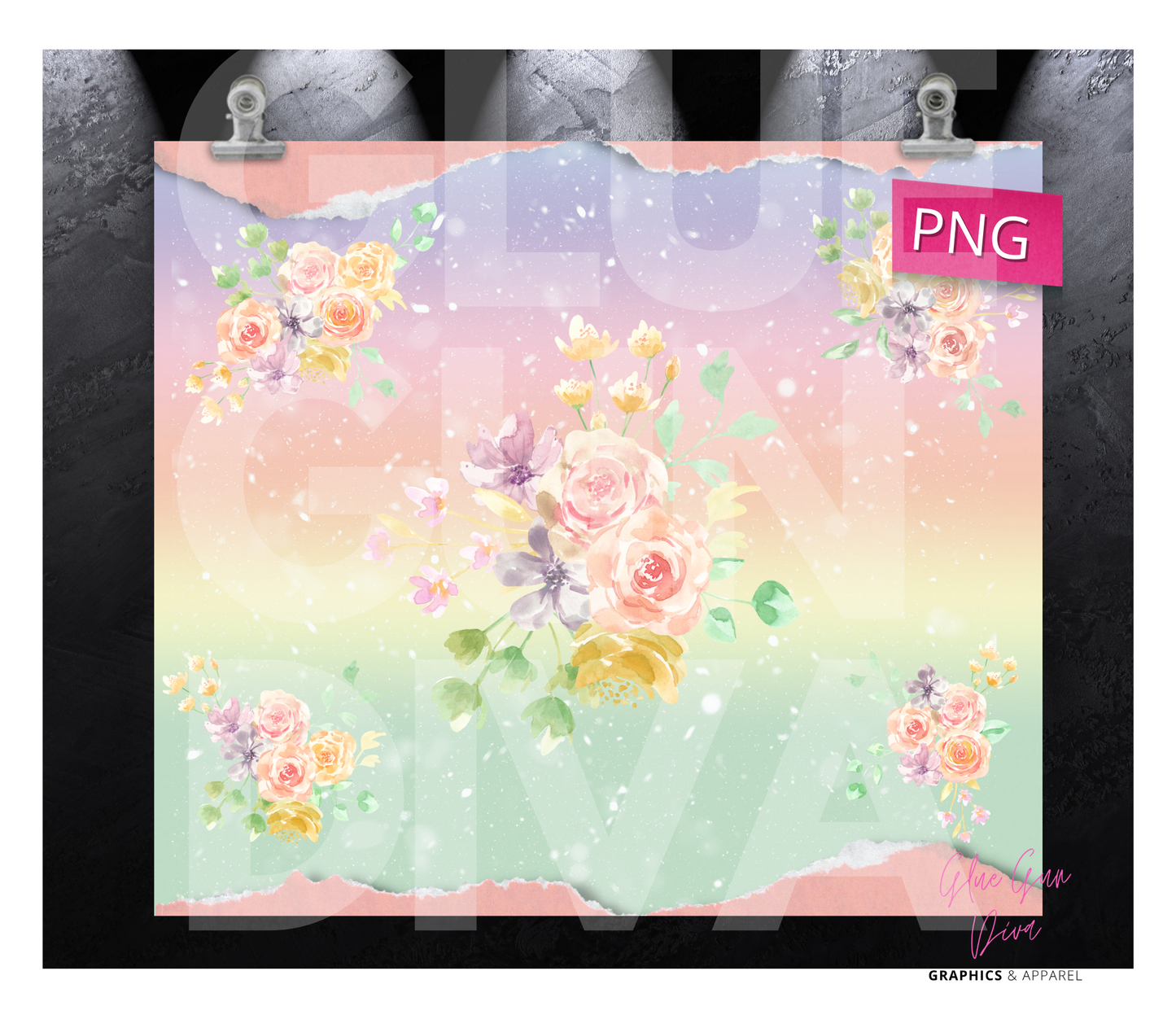 Pastel Roses Torn paper-  Digital tumbler wrap for 20 oz skinny straight tumbler