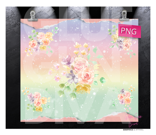 Pastel Roses Torn paper-  Digital tumbler wrap for 20 oz skinny straight tumbler