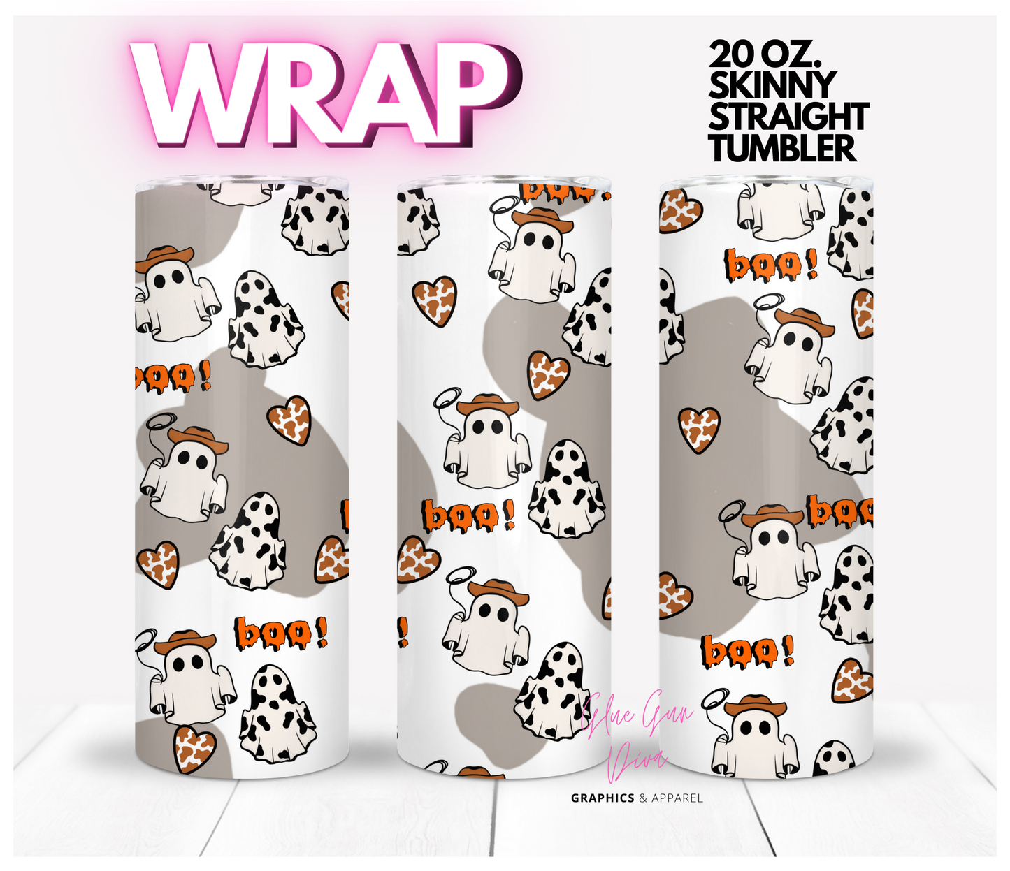 Boo Western Style-  Digital tumbler wrap for 20 oz skinny straight tumbler