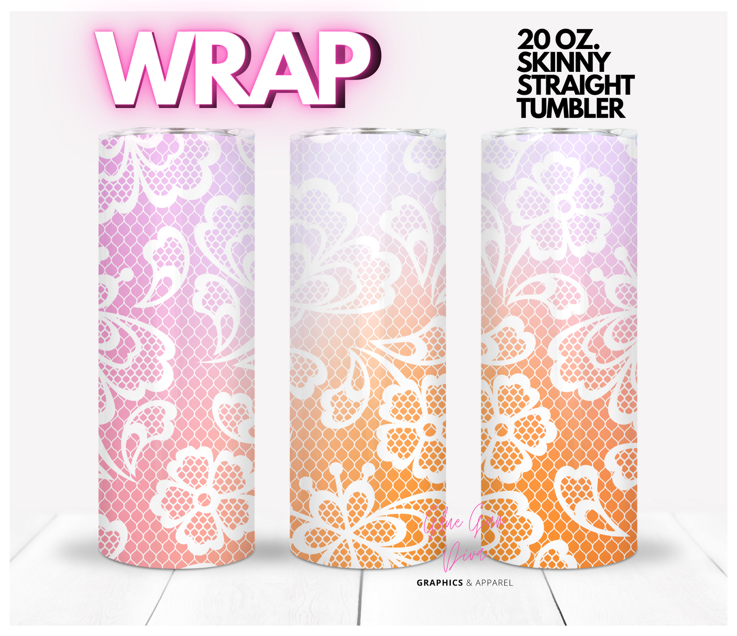 Purple Orange Gradient Lace - Digital tumbler wrap for 20 oz skinny straight tumbler