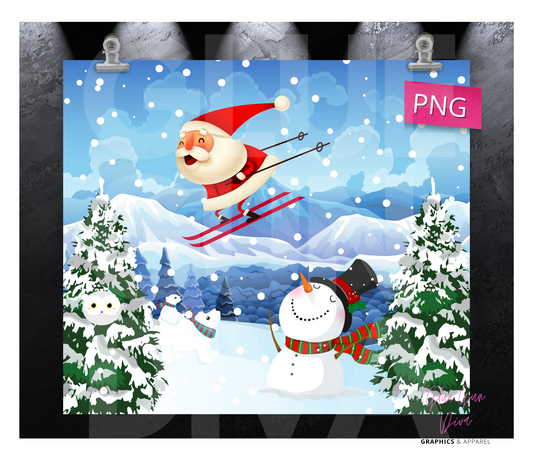 Santa Skiing - Digital tumbler wrap for 20 oz skinny straight tumbler