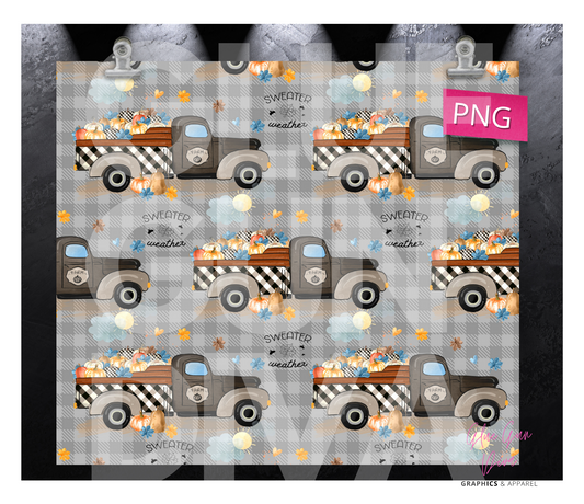 Sweater Weather Pumpkin Trucks- Digital tumbler wrap for 20 oz skinny straight tumbler