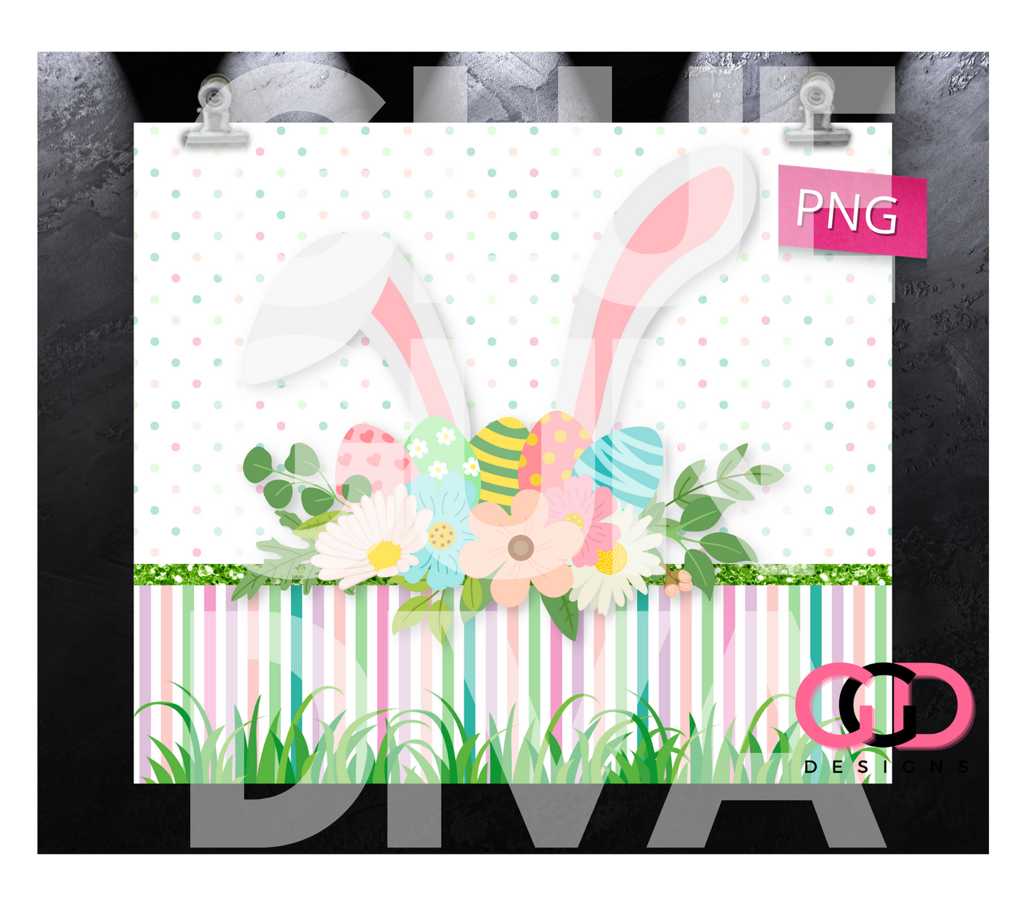 Easter Bunny Ears -   Digital tumbler wrap for 20 oz skinny straight tumbler