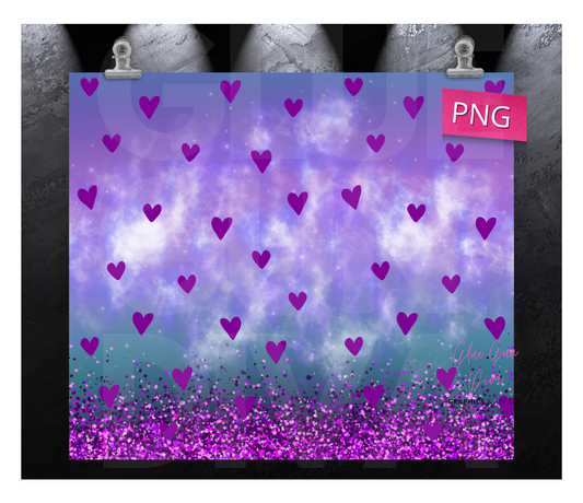 Purple Hearts Rain - Digital tumbler wrap for 20 oz skinny straight tumbler