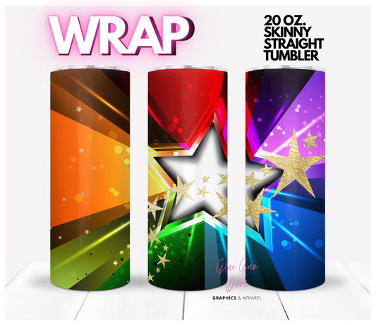 Colorful Stars- Digital tumbler wrap for 20 oz skinny straight tumbler