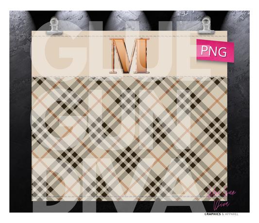 Letter M Plaid Canvas with Initial  -  Digital tumbler wrap for 20 oz skinny straight tumbler