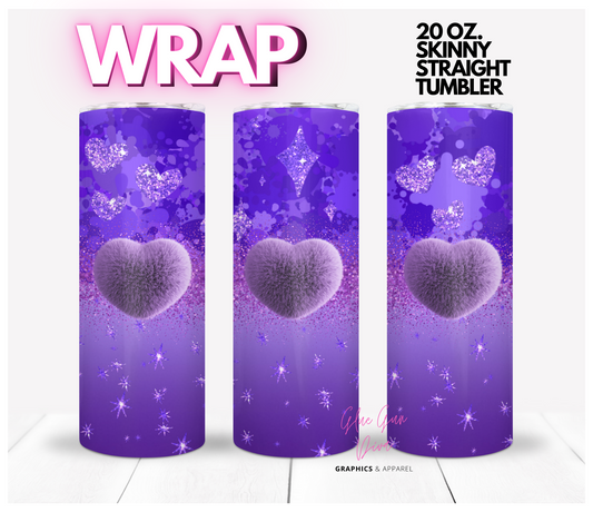 Purple Fuzzy Hearts -  Digital tumbler wrap for 20 oz skinny straight tumbler