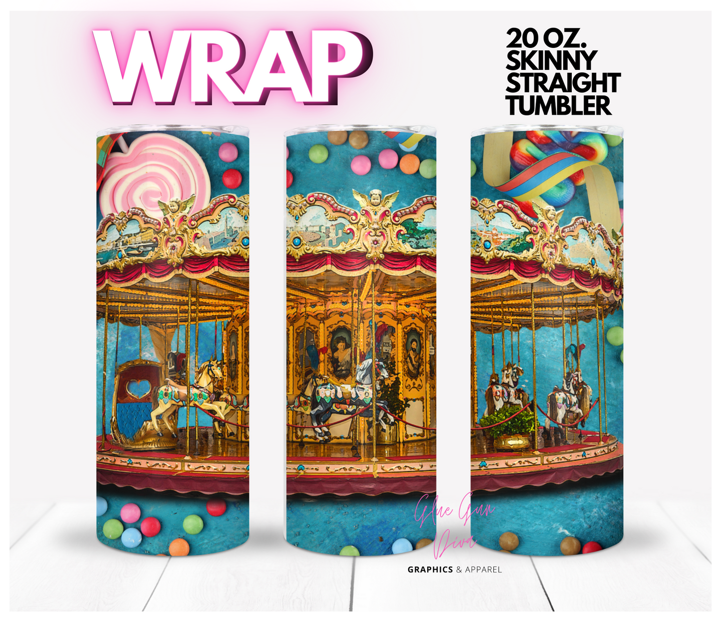 Carrousel- Digital tumbler wrap for 20 oz skinny straight tumbler