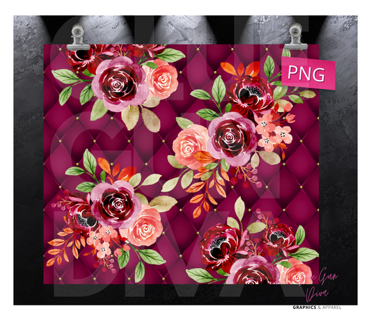 Burgundy tufted roses - Digital tumbler wrap for 20 oz skinny straight tumbler