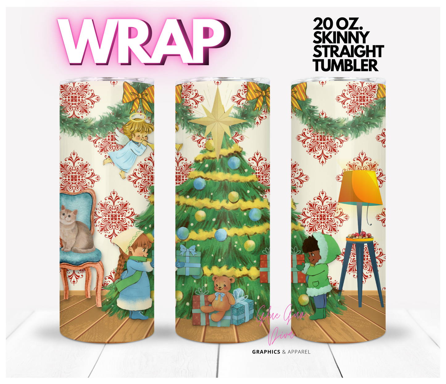 Christmas Gift Exchange - Digital tumbler wrap for 20 oz skinny straight tumbler