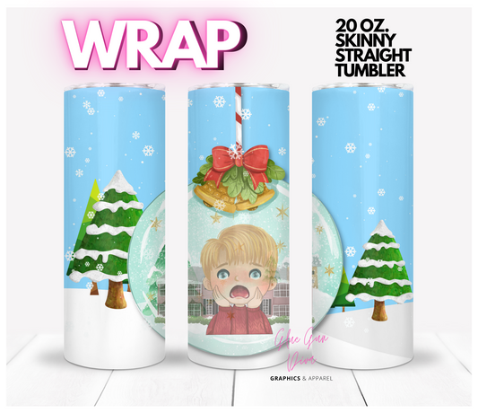 Kevin Snow globe Ornament - Digital tumbler wrap for 20 oz skinny straight tumbler