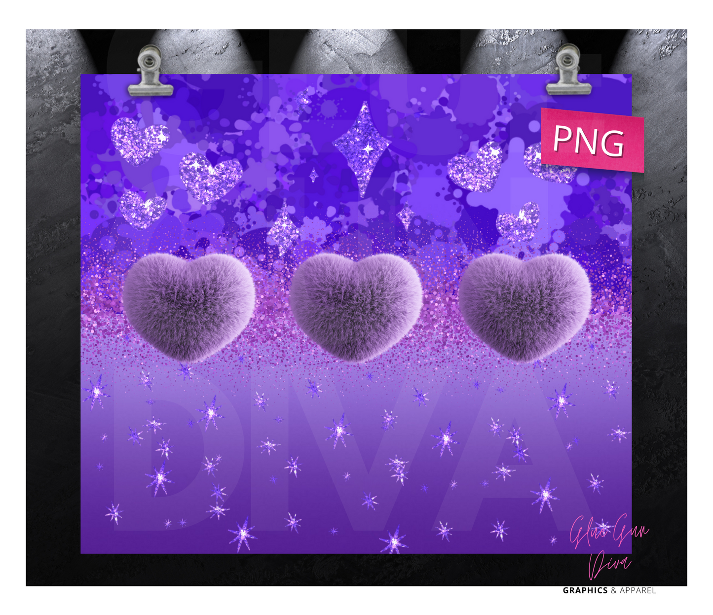 Purple Fuzzy Hearts -  Digital tumbler wrap for 20 oz skinny straight tumbler