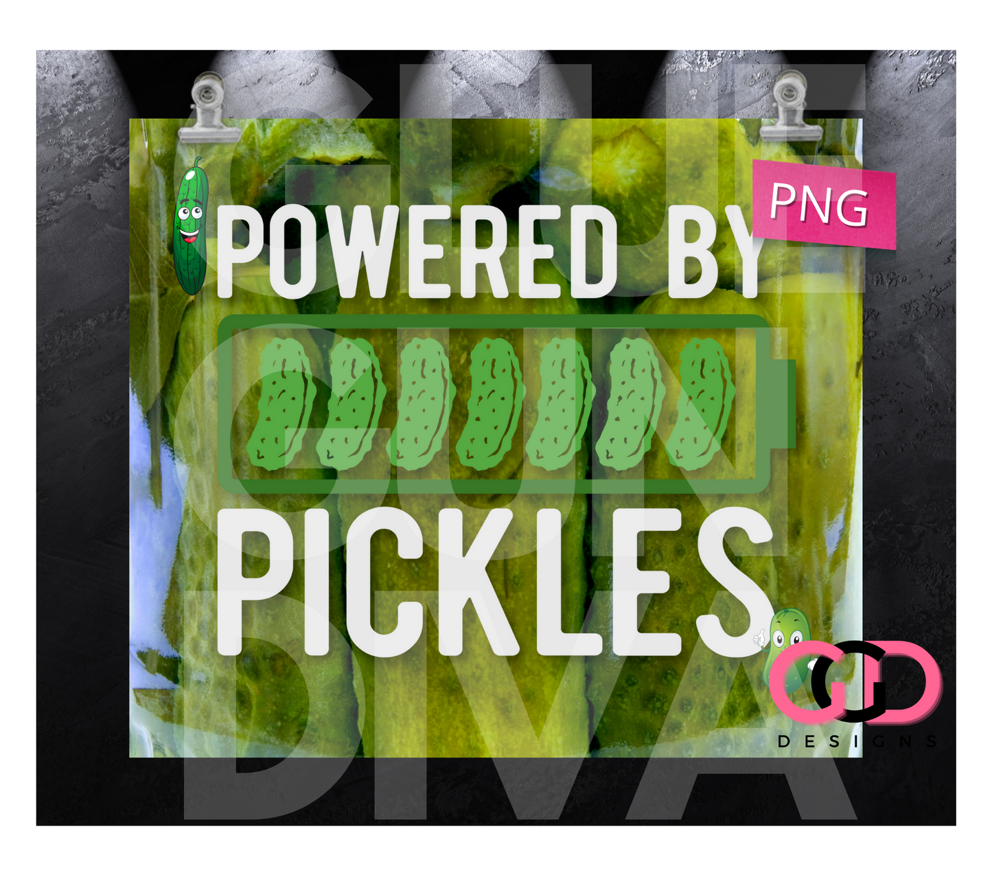 Powered by Pickles Jar - Digital tumbler wrap for 20 oz skinny straight tumbler