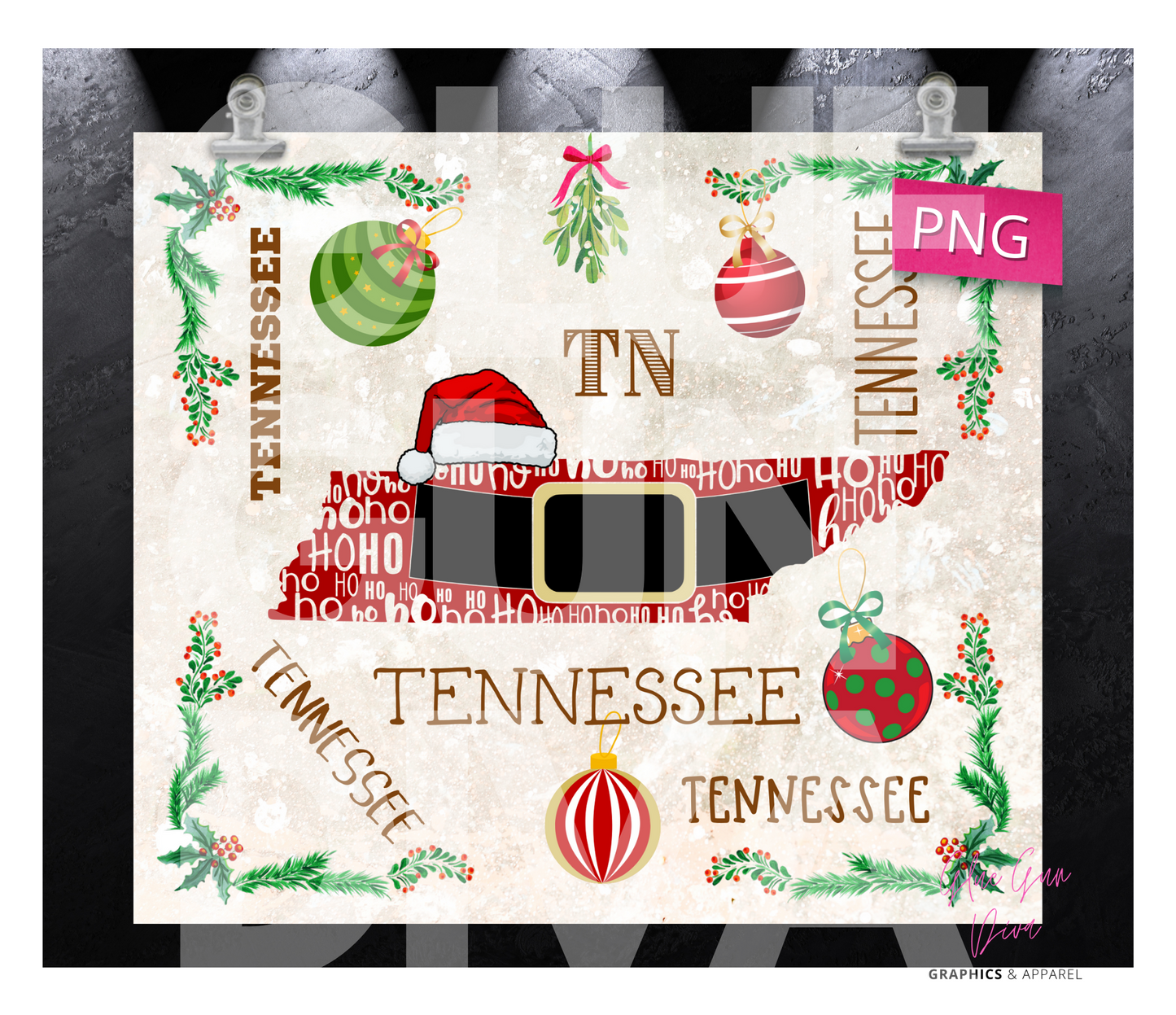 Tennessee HoHoHo - Digital tumbler wrap for 20 oz skinny straight tumbler