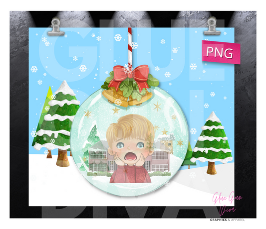 Kevin Snow globe Ornament - Digital tumbler wrap for 20 oz skinny straight tumbler