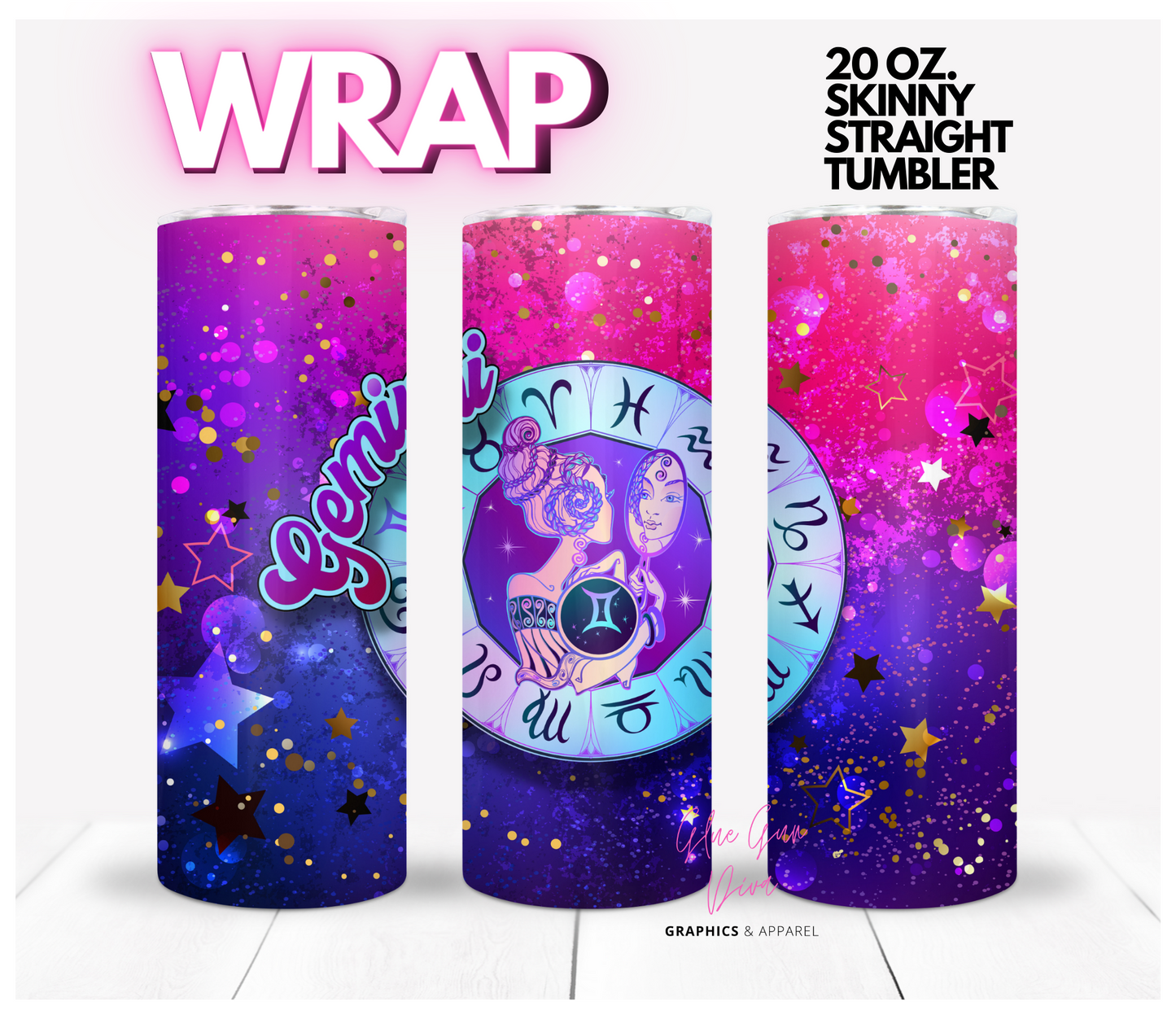 Gemini- Digital tumbler wrap for 20 oz skinny straight tumbler