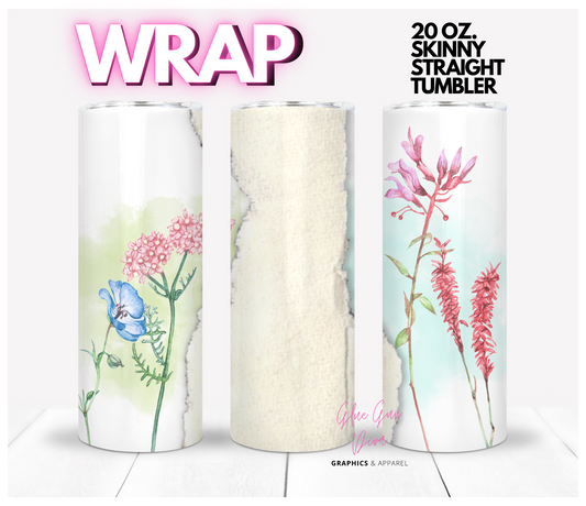 Flowers and Paper rip blank -  Digital tumbler wrap for 20 oz skinny straight tumbler