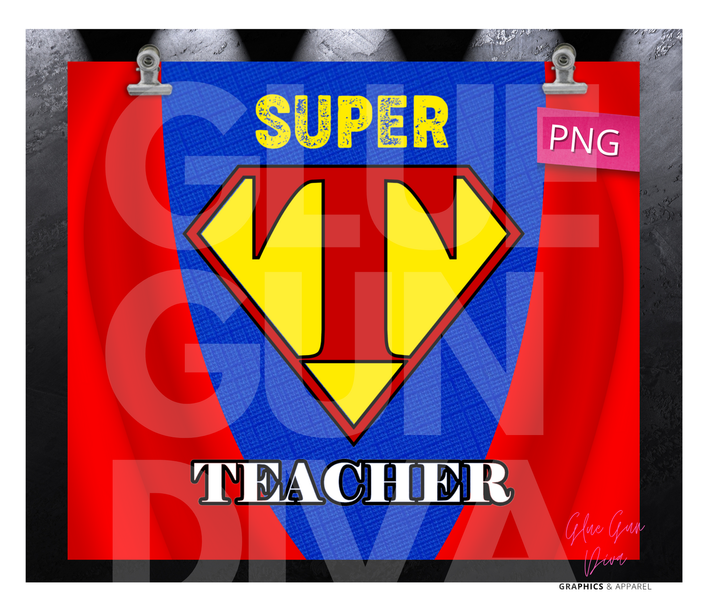 Super Teacher Cape- Digital tumbler wrap for 20 oz skinny straight tumbler