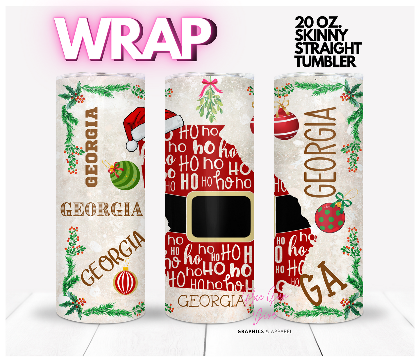 Georgia  HoHoHo - Digital tumbler wrap for 20 oz skinny straight tumbler