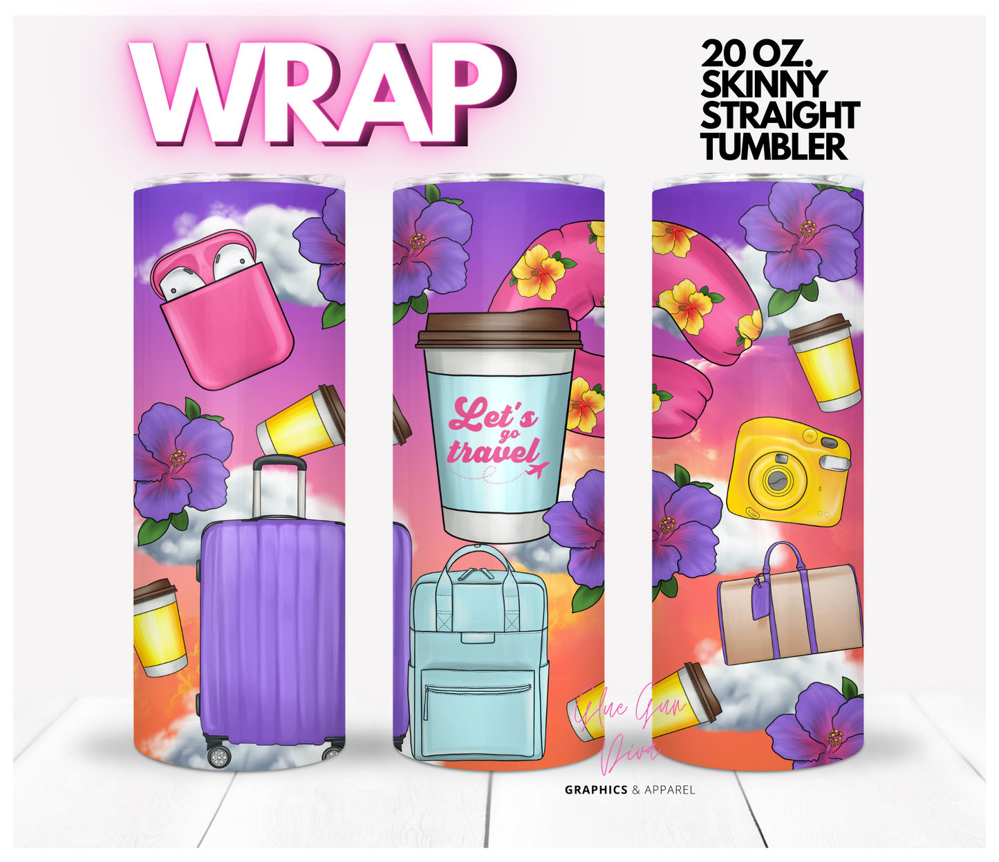 Let's Go Travel - Digital tumbler wrap for 20 oz skinny straight tumbler