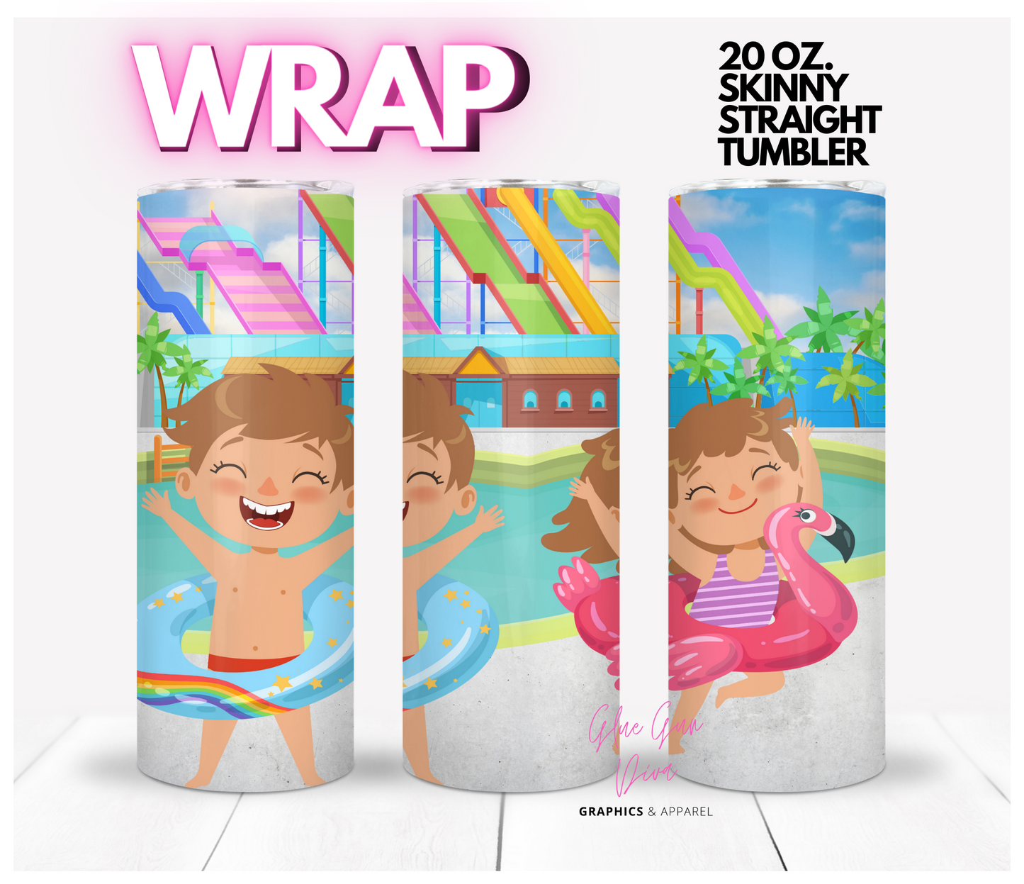 Fun at the water park- Digital tumbler wrap for 20 oz skinny straight tumbler