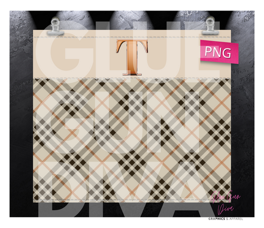 Letter T Plaid Canvas with Initial  -  Digital tumbler wrap for 20 oz skinny straight tumbler