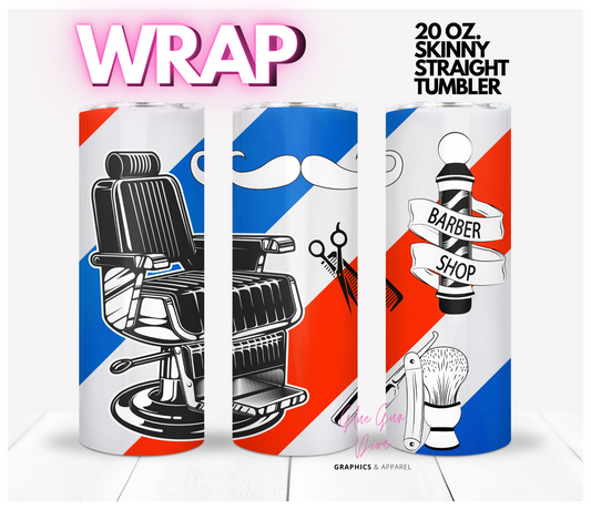 Barber Shop- Digital tumbler wrap for 20 oz skinny straight tumbler