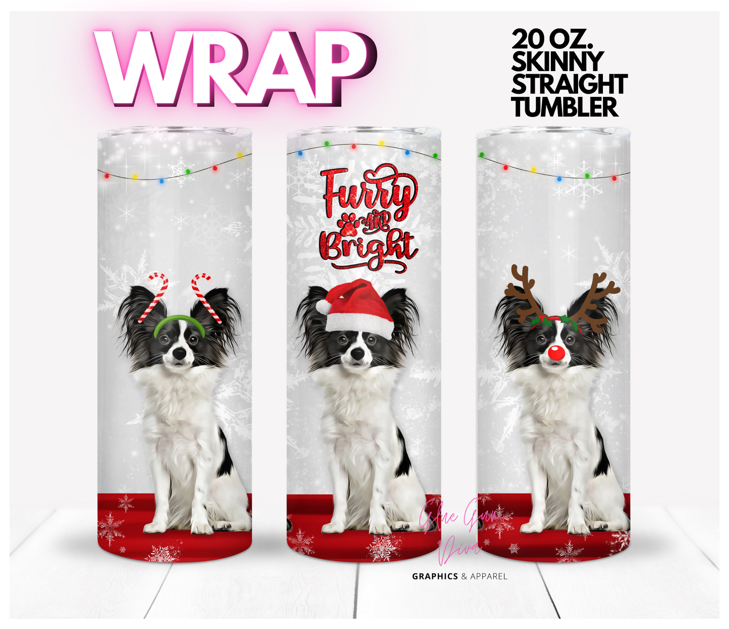 Papillon furry and bright - Digital tumbler wrap for 20 oz skinny straight tumbler