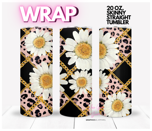 Gold Chains and Daisies - Digital tumbler wrap for 20 oz skinny straight tumbler