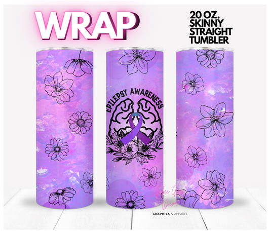 Epilepsy Awareness Flowers - Digital tumbler wrap for 20 oz skinny straight tumbler