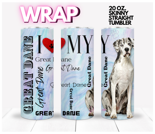 I love my Great Dane Black White Long Ears -  Digital tumbler wrap for 20 oz skinny straight tumbler