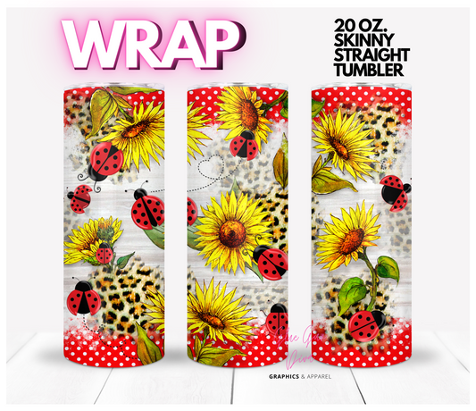 Ladybug and Sunflowers - Digital tumbler wrap for 20 oz skinny straight tumbler