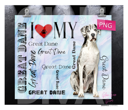 I love my Great Dane Black White Long Ears -  Digital tumbler wrap for 20 oz skinny straight tumbler