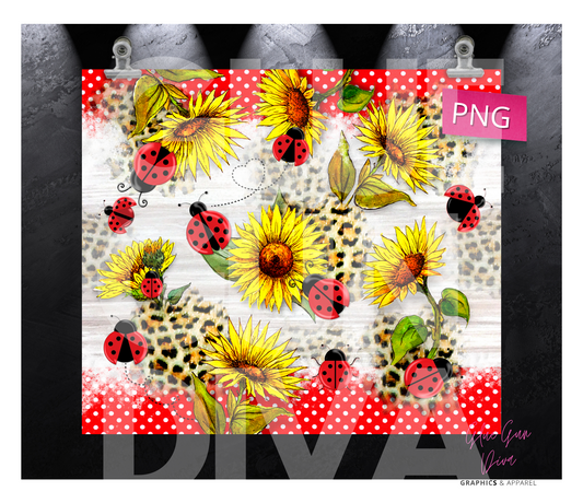 Ladybug and Sunflowers - Digital tumbler wrap for 20 oz skinny straight tumbler