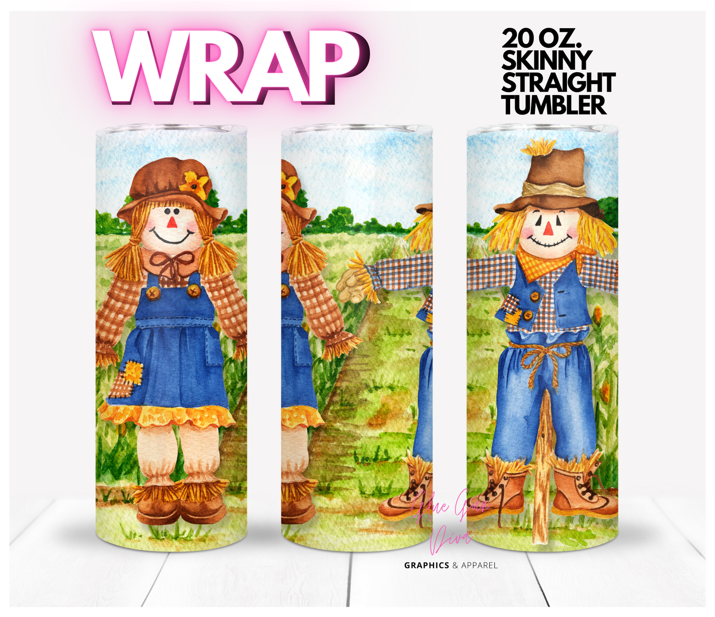 Scarecrow Couple - Digital tumbler wrap for 20 oz skinny straight tumbler