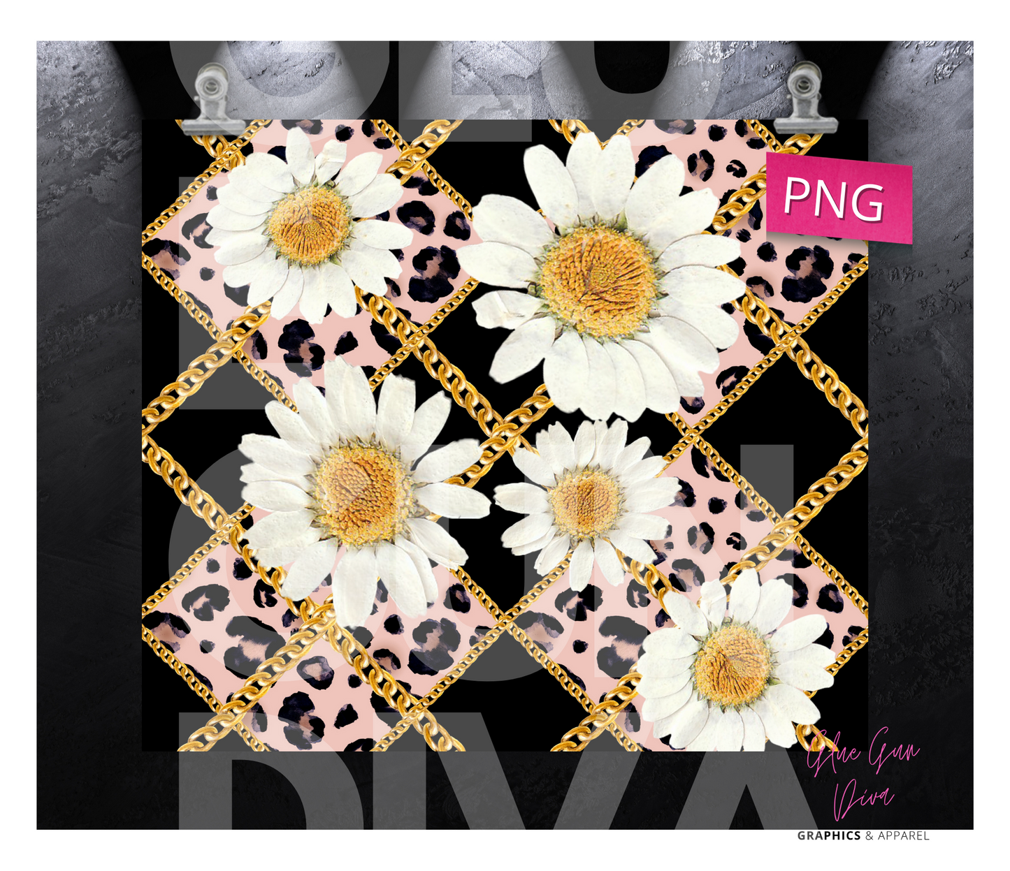 Gold Chains and Daisies - Digital tumbler wrap for 20 oz skinny straight tumbler