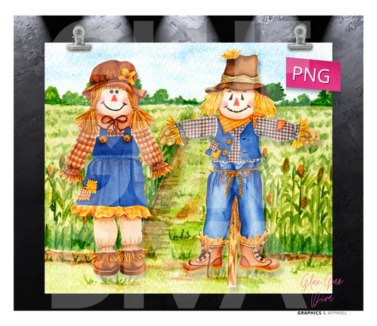 Scarecrow Couple - Digital tumbler wrap for 20 oz skinny straight tumbler