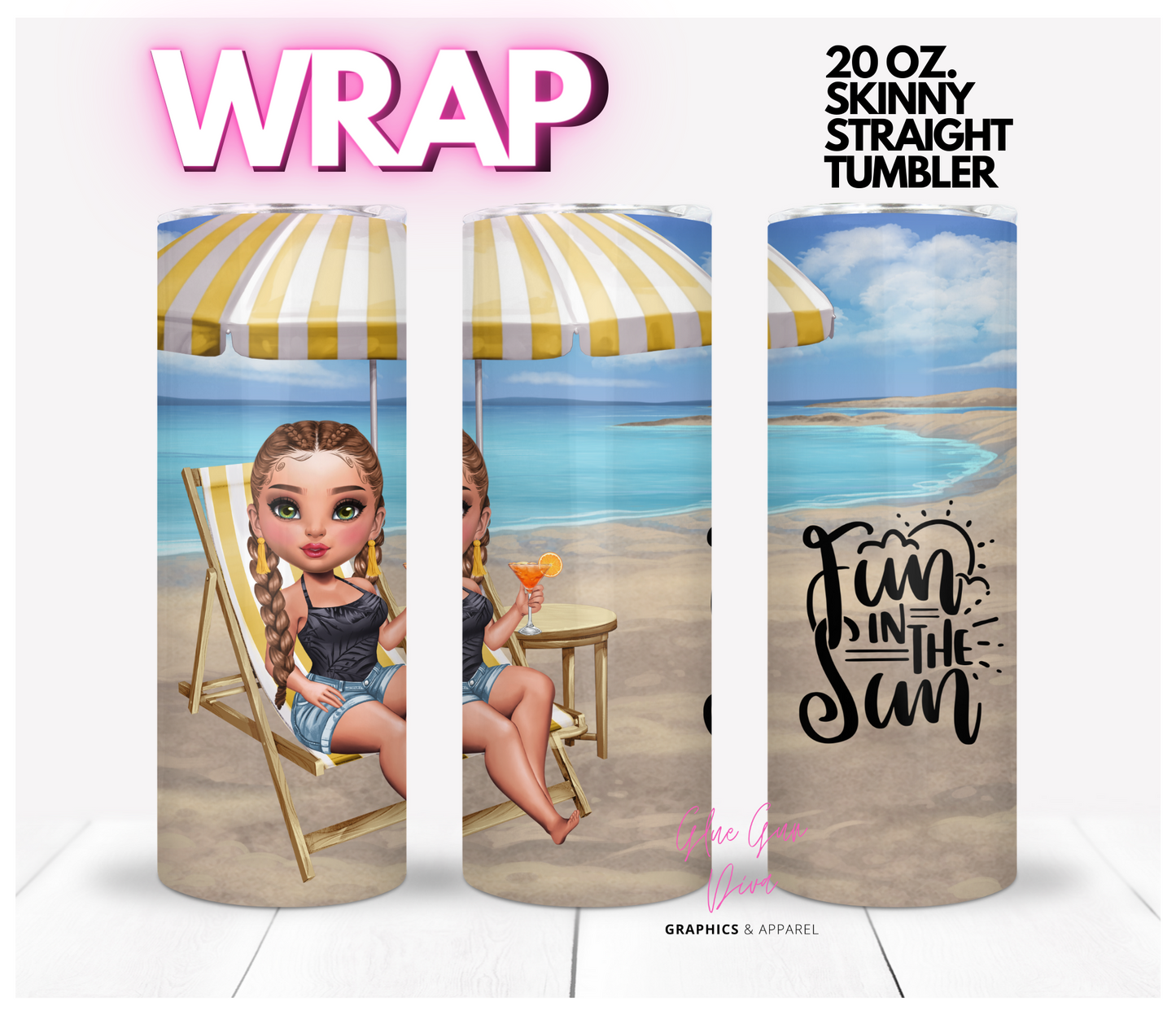 Fun in the Sun 1 -   Digital tumbler wrap for 20 oz skinny straight tumbler