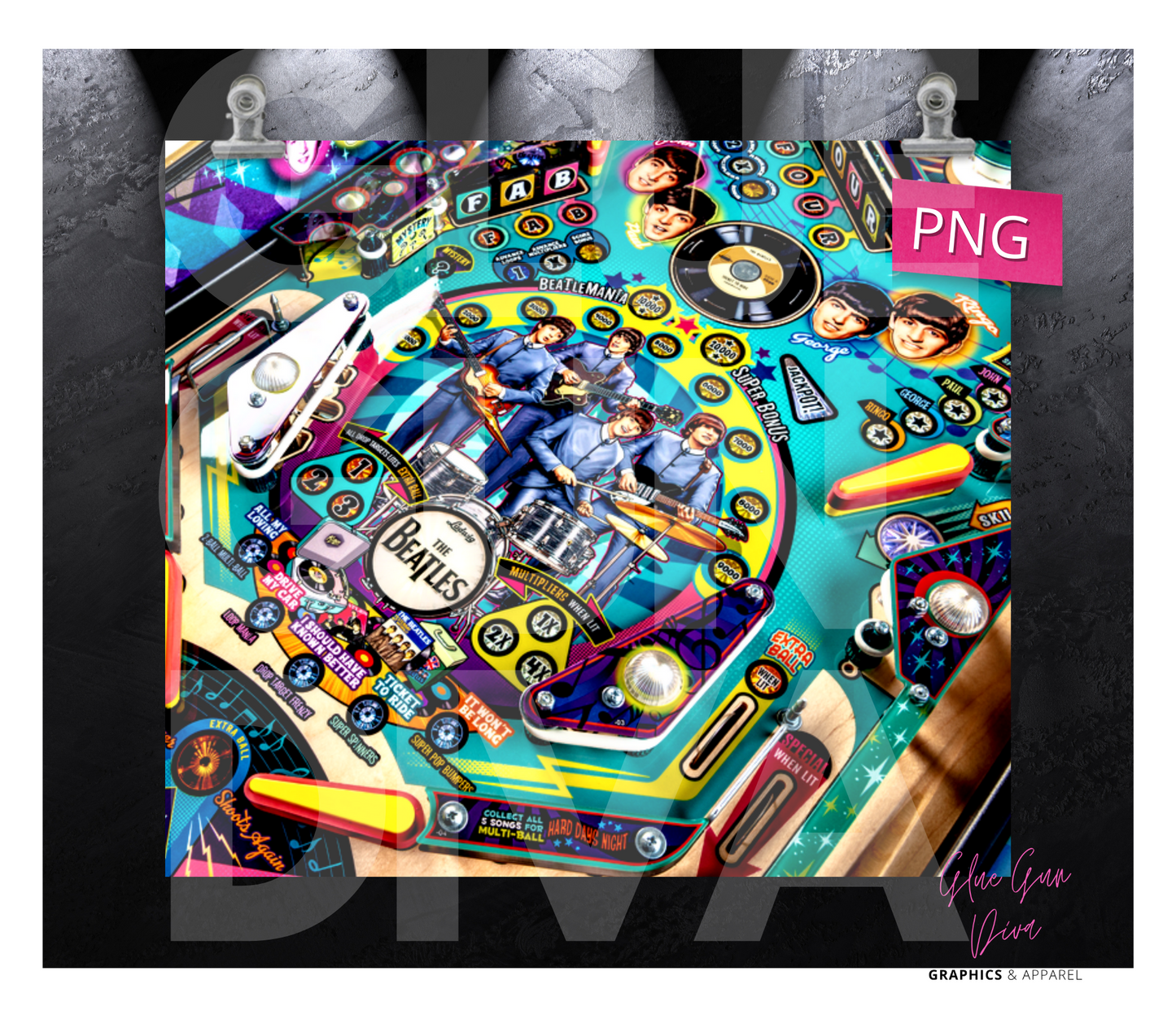 Beatles Pinball- Digital tumbler wrap for 20 oz skinny straight tumbler