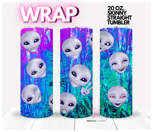 Alien Emojis - Digital tumbler wrap for 20 oz skinny straight tumbler