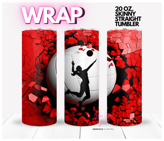 Volleyball Ball Shatter - Digital tumbler wrap for 20 oz skinny straight tumbler