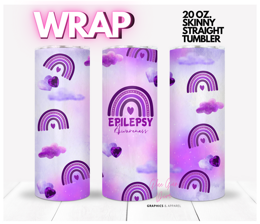 Epilepsy Awareness Rainbows - Digital tumbler wrap for 20 oz skinny straight tumbler