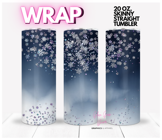 Snowflakes on Blue - Digital tumbler wrap for 20 oz skinny straight tumbler